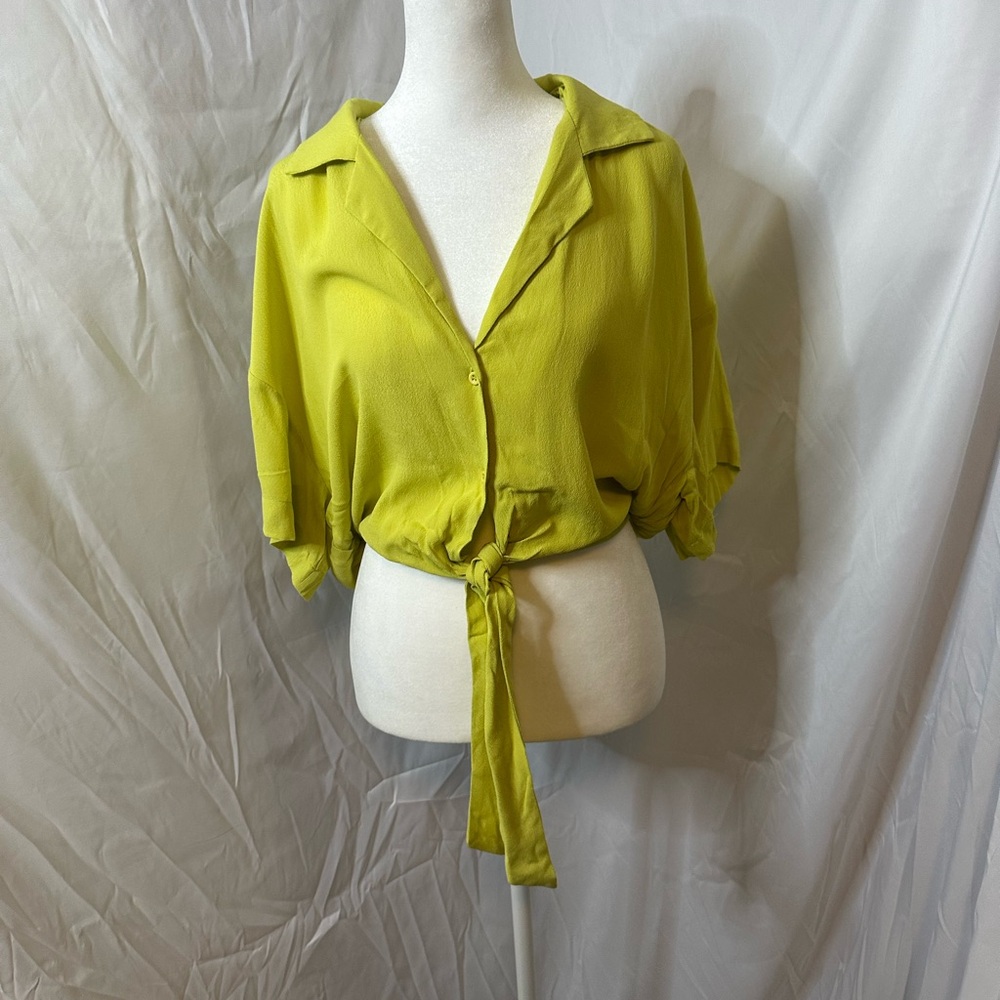 Lulu's Chartreuse Button-Down Tie-Front Shirt - image 1